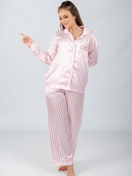 striped satin pajama set ( pink )