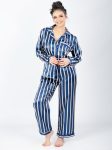 striped satin pajama set ( blue )