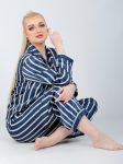 striped satin pajama set ( blue )
