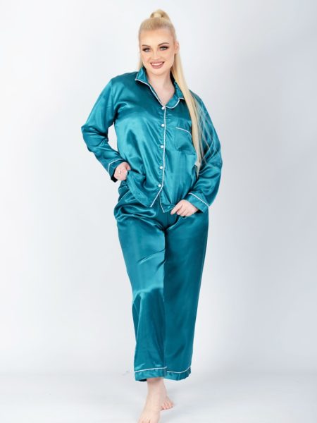 Plain Satin Pajama Set Genzary Green