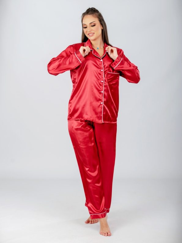 red satin pajama set