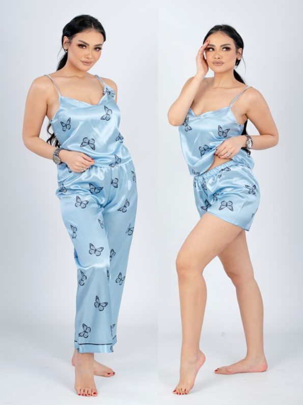 satin pajama shorts ( blue )
