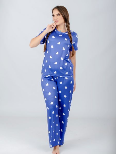 Heart Print Pajamas Set Dark Purple