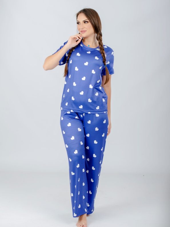 Heart Print Pajamas Set Dark Purple