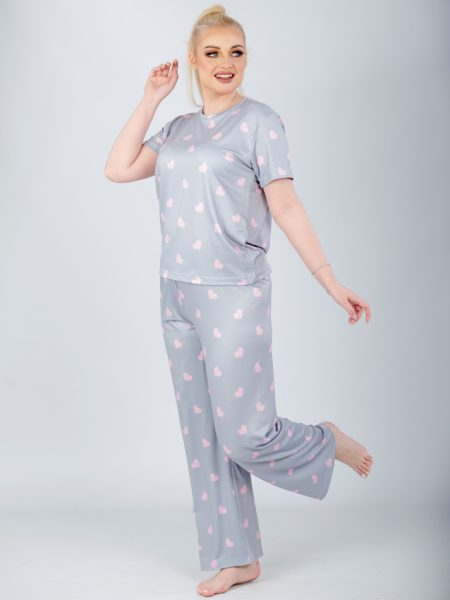 Heart Print Pajamas Set Cloud Grey
