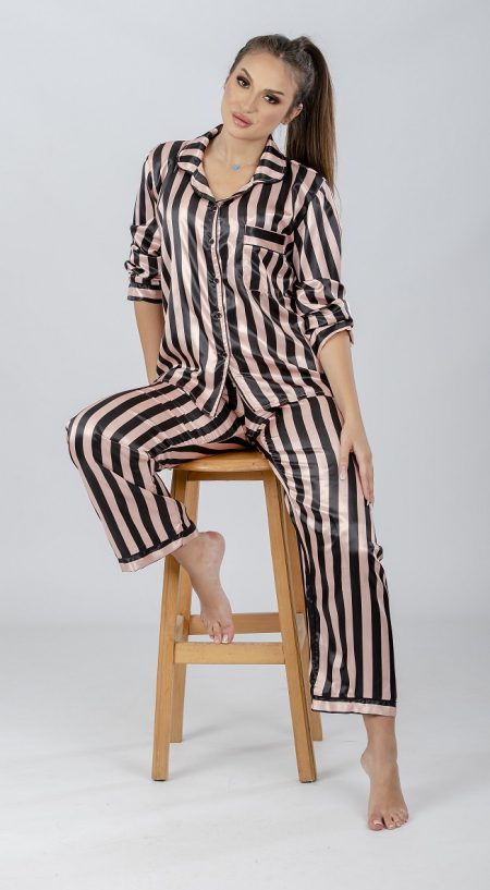 Striped Satin Pajama Set Black/Gold