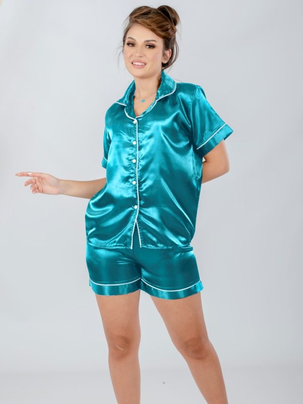 green satin pajama for women