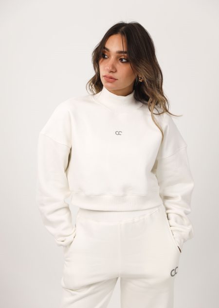 High  collar Off-White Chic Crop Top