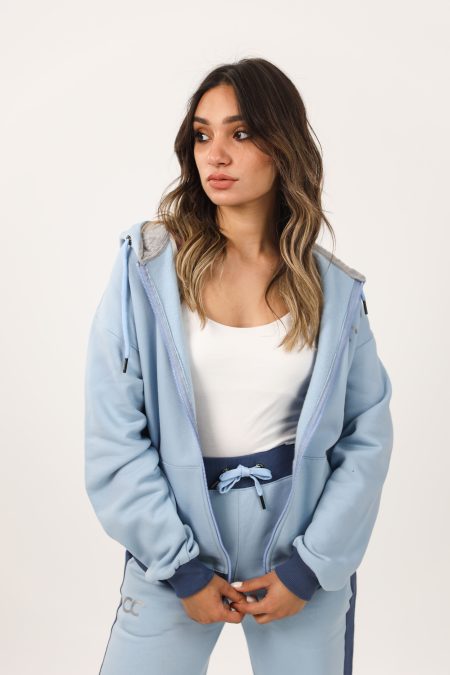 Shechick  Two-Tones Blue Zipper Hoodie