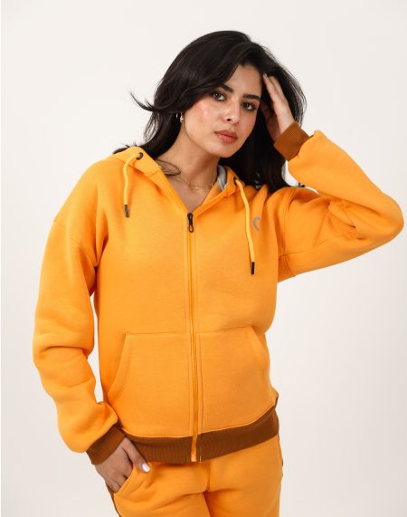 Shechick  Two-Tones Mustarad Zipper Hoodie