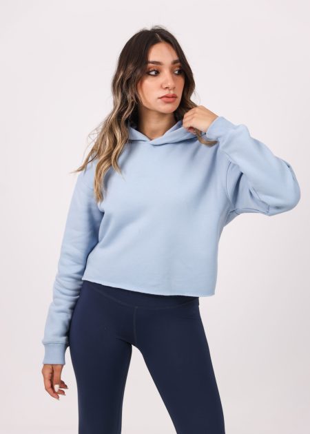 Shechick  Unfinished Baby Blue Cropped Hoodie