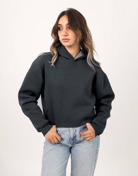 Shechick  Unfinished Dark Grey Cropped Hoodie