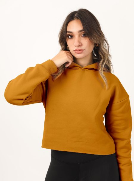 Shechick  Unfinished Mustarad Cropped Hoodie