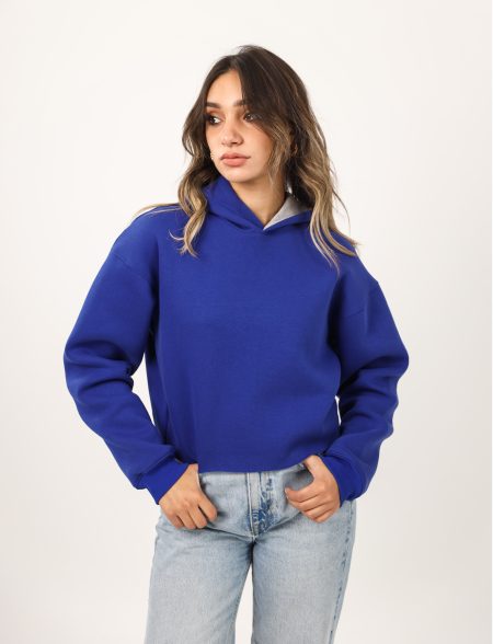 Shechick  Unfinished Royal Blue Cropped Hoodie