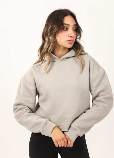 Shechick  Unfinished Sliver Grey Cropped Hoodie