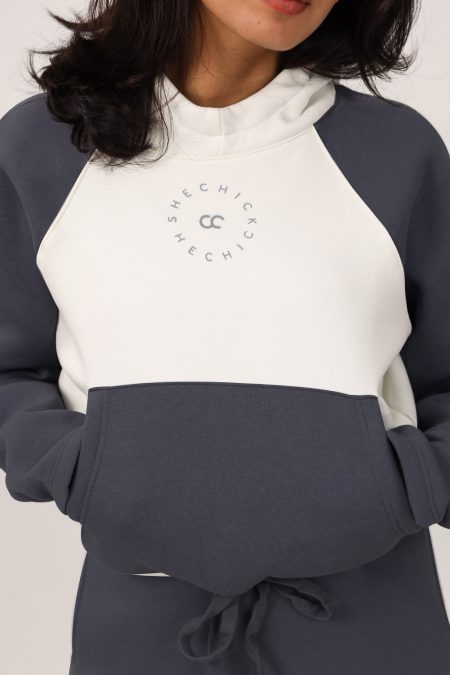Shechick  White & Dark Grey Cropped Hoodie