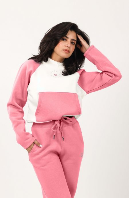 Shechick  White & Dusty Pink Cropped Hoodie