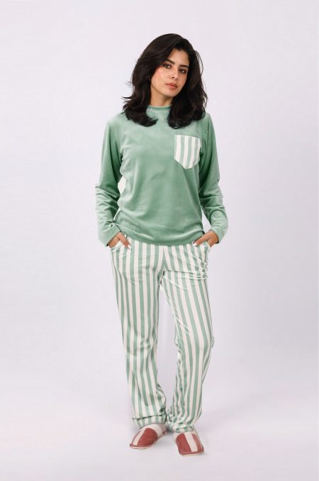 Shechick  Striped Mint Pajama Set