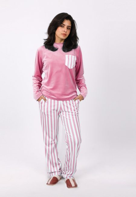 Shechick  Striped Pink Pajama Set
