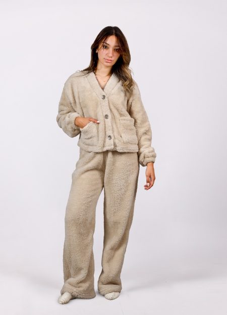 Shechick  Furry Luxe Beige Pajama Set